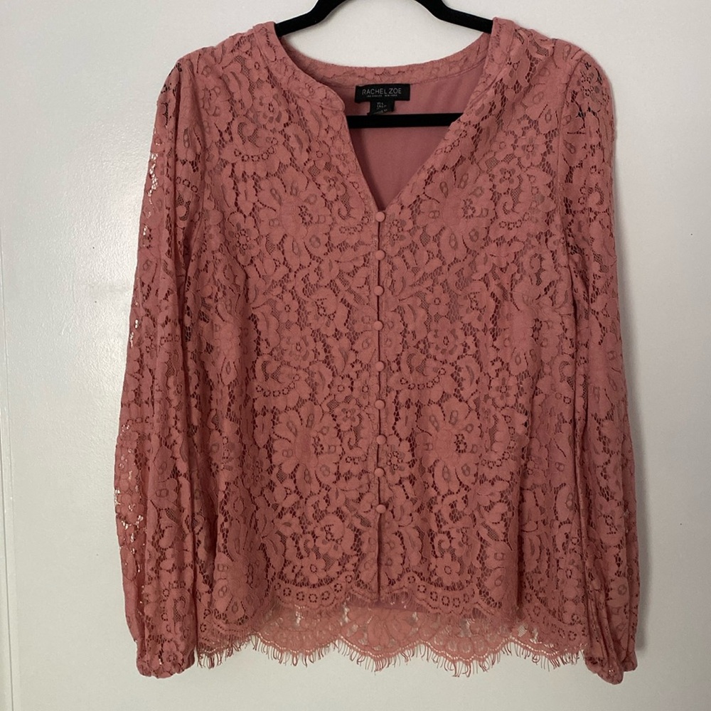 Rachel Zoe Dusty Rose Pink Lace Long Sleeve Blouse